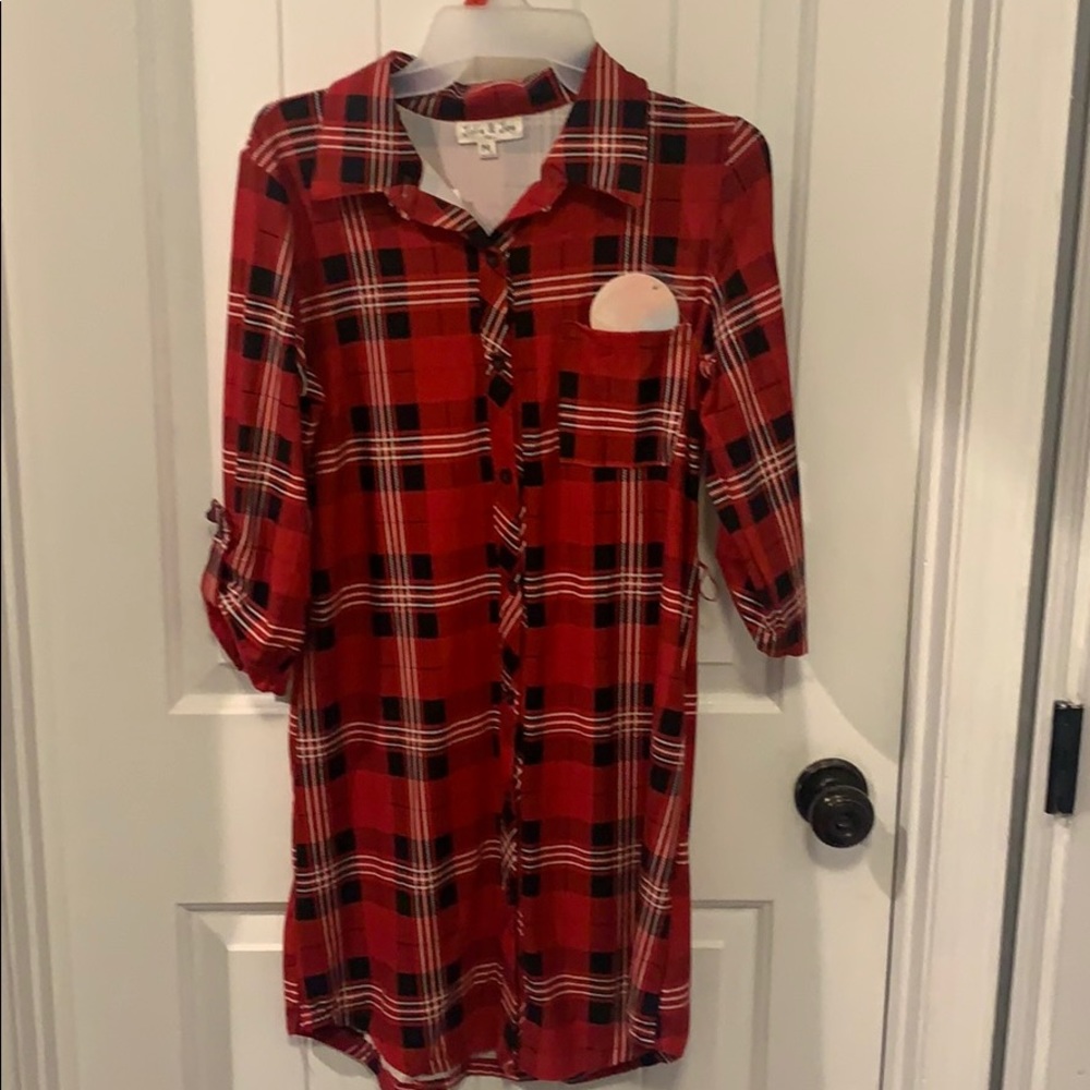 A flannel button down dress